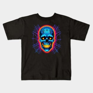 Neon skull with spider webs Kids T-Shirt